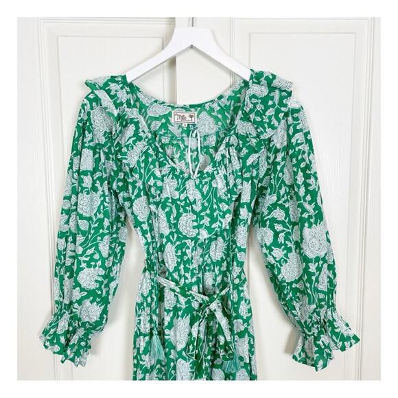 Mille Resort & Travel June Block Floral Print Midi Dress Puff Sleeves NWOT Sz S - Picture 4 of 13